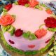 Tasty Pastry Custom Cakes: One-tier cake with pink icing & decorated with piped sugar flowers