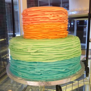 Tri-colored Two-tiered Ribbon Cake