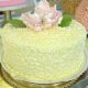 Tasty Pastry Custom Cakes: One-tier custom bridal cake with light green icing and white icing decor