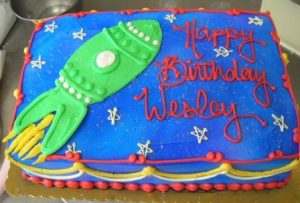 Kids Spaceship Birthday Sheet Cake