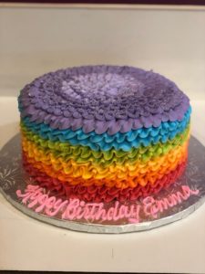 Round Rainbow Ruffle Cake