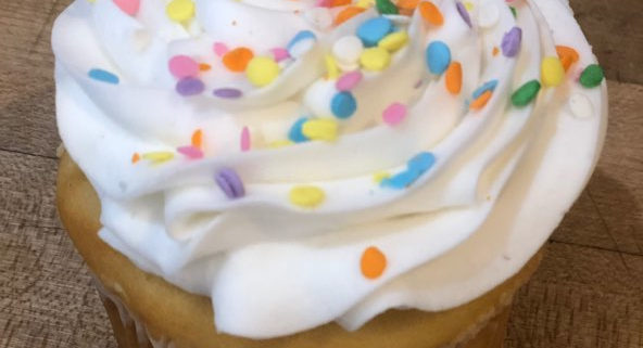 Tasty Pastry White Buttercream Cupcake (white cake with buttercream icing & colorful candy confetti)