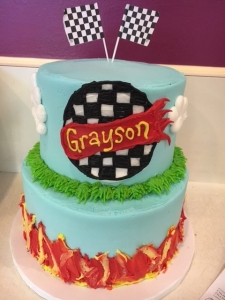 Two-tiered Racing Theme Birthday Cake