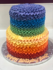 Two-tiered Rainbow Ruffle Cake