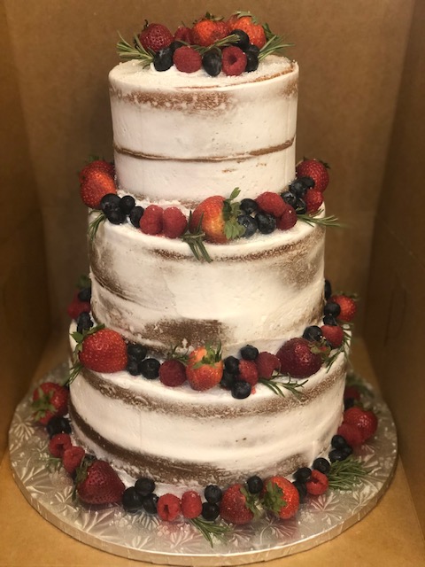 Three-tiered Naked Strawberry Wedding Cake - Tasty Pastry Bakery ...